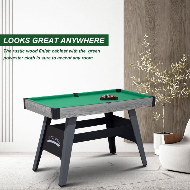 48" Portable Pool Table Billiard Table with 2 Cue Sticks, Balls, Triangle, Chalk, Brush, Green, Grey