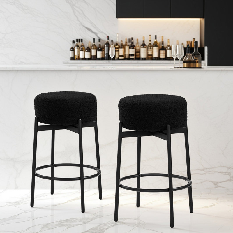 Ensemble de 4 tabourets de bar pivotants de 24 pouces avec siège en molleton noir, Noir, 2
