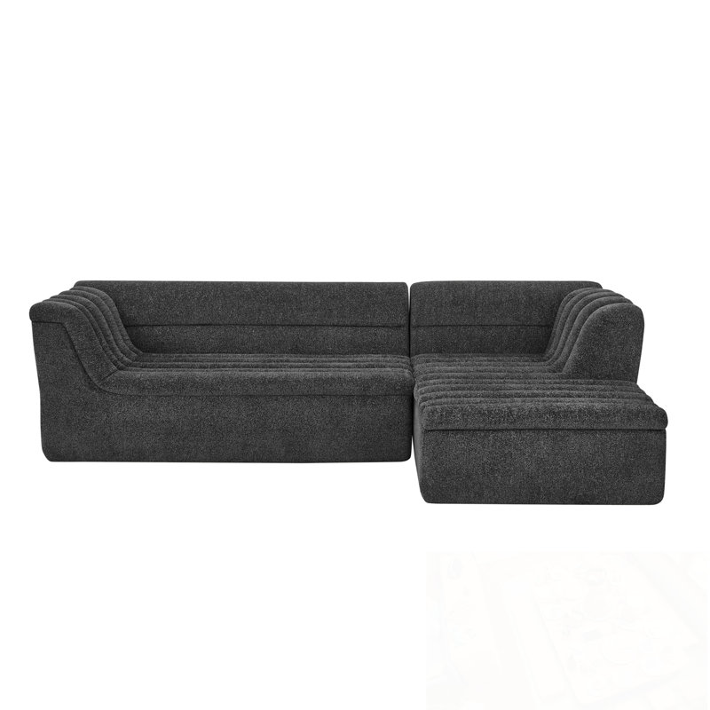 L-Shaped Modular Sectional Sofa with Chaise and Wave-Shaped Armrest, Black