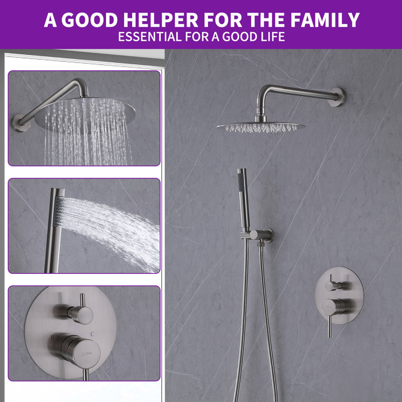 Shower Faucet with Rough-in Valve and Diverter, Brushed Nickel