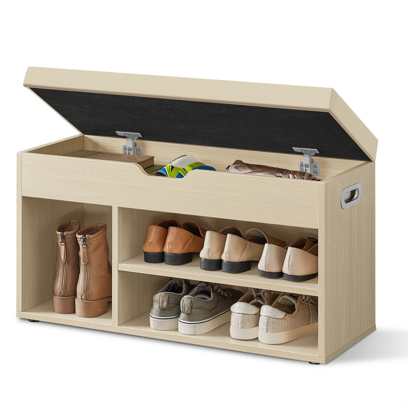 6 Pair Shoe Storage Bench, Gray/White, 17.3" H x 31.5" W x 11.8" D