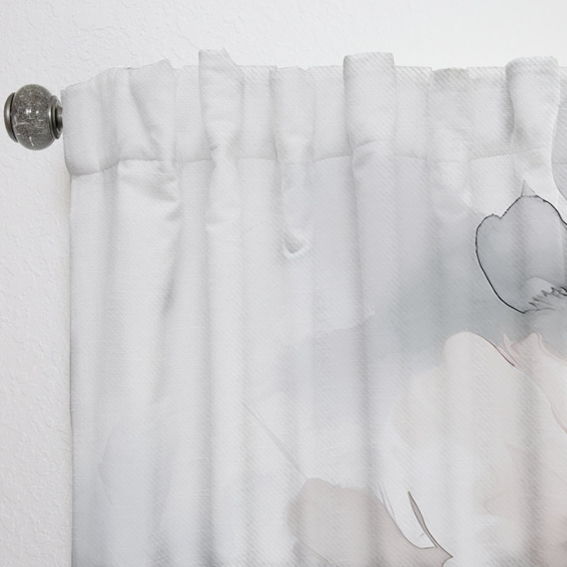 Soft Light Grey Flowers I - Traditional Curtain - Velvet Room Darkening - 1 panel, 52" W x 120" L