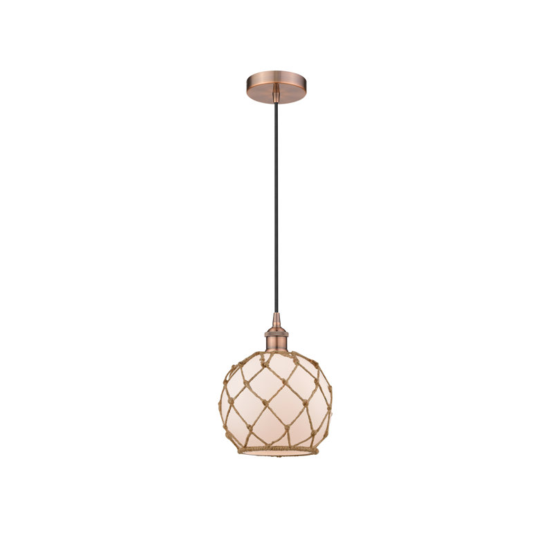 Luminaire suspendu simple à 1 lumière Haytham, Blanc / Brun, Cuivre antique