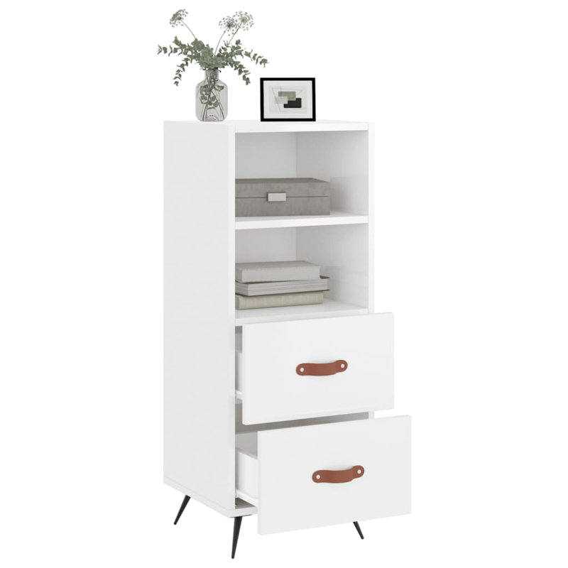 Anaelle 34.5 cm W Chest of 2 Drawers, High Gloss White