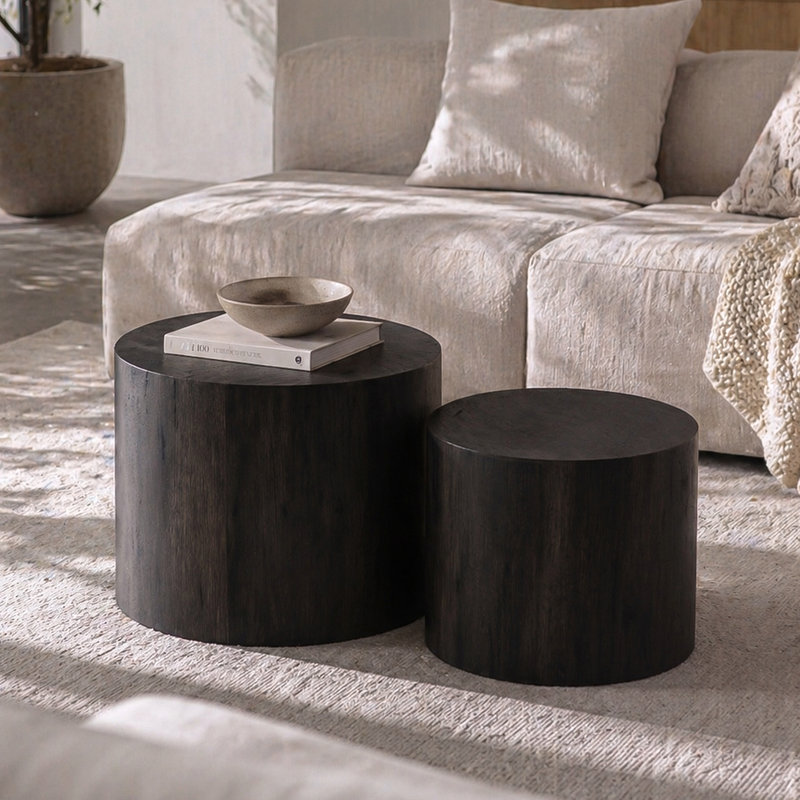 Ensemble de 2 tables basses rondes en bois Nesting, Noir