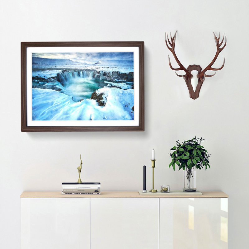 Icelandic Waterfall - Picture Frame Painting Print, Walnut Framed, 62cm H x 87cm W x 2cm D