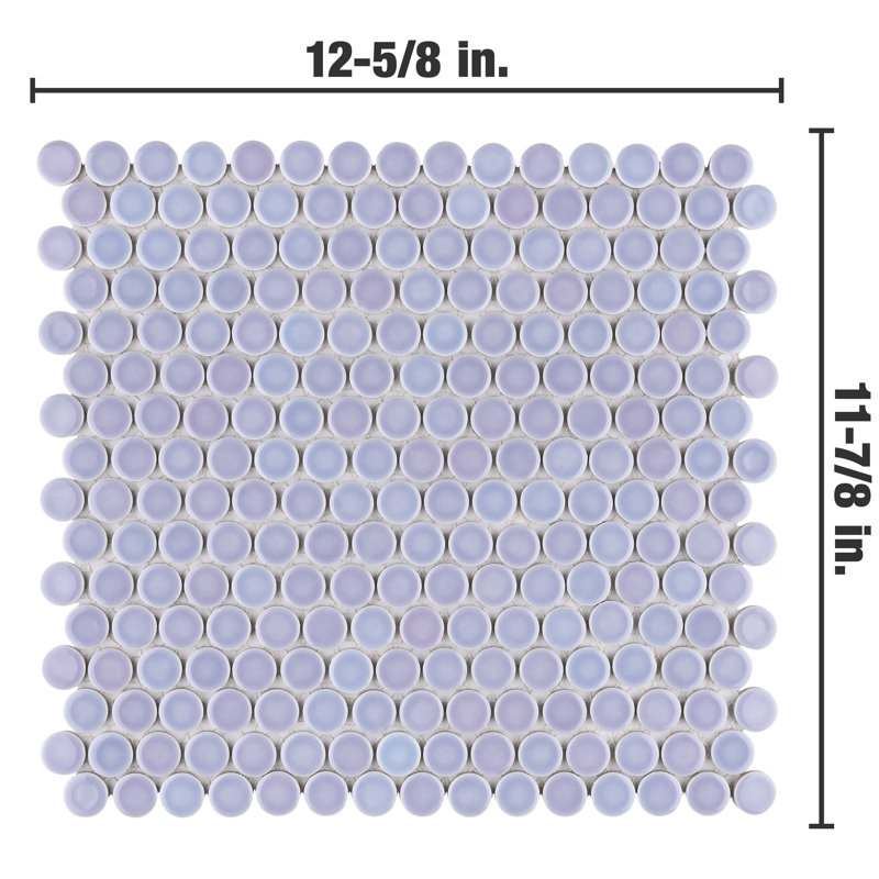Hudson Penny Round 0.8" x 0.8" Porcelain Penny Round Mosaic Wall & Floor Tile, Purple/Blue