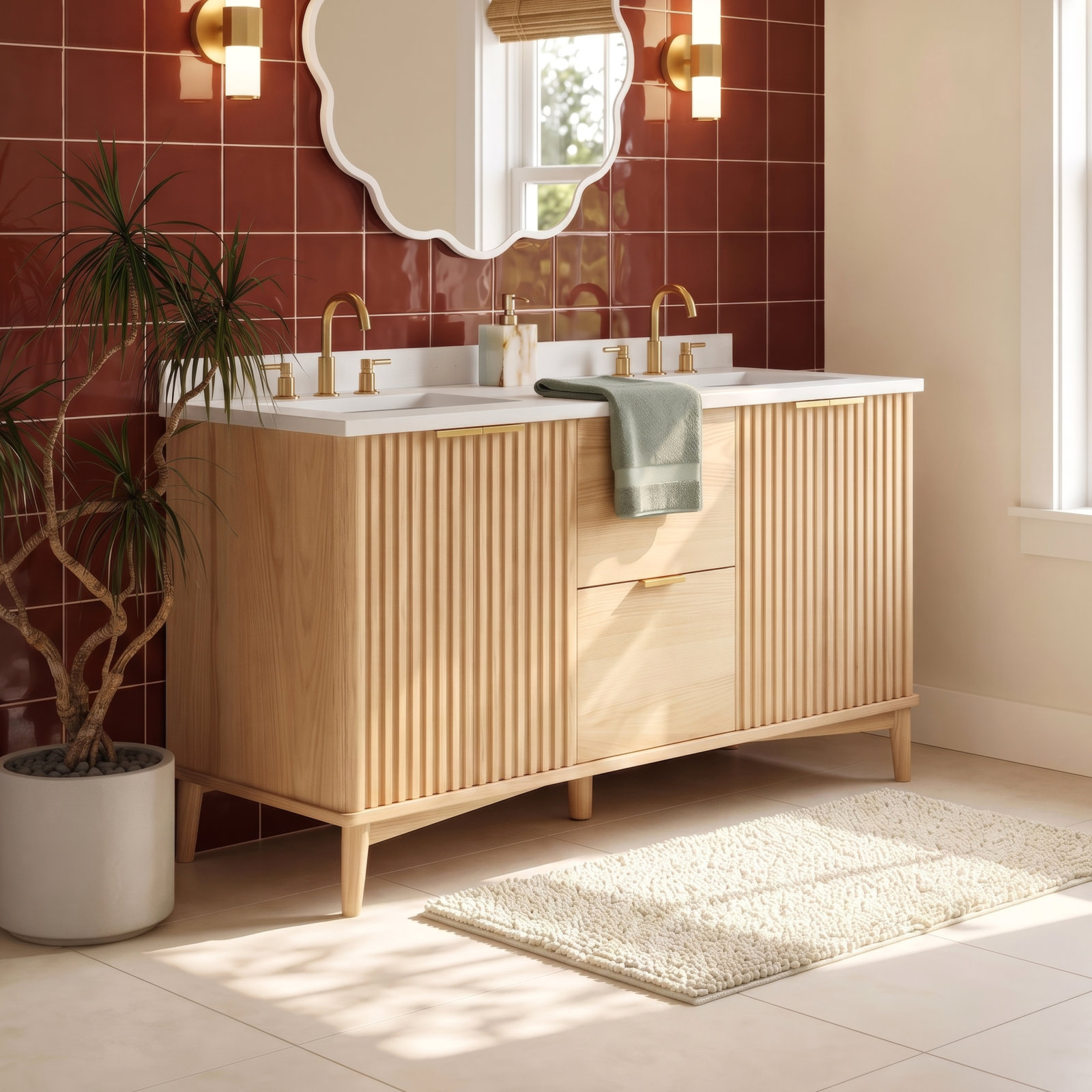 Gabi 60" Double Bathroom Vanity, Rustic Ash