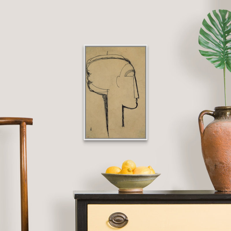 «Head in Profile» par Amedeo Modigliani - reproduction sur toile, H 20 po x l 14 po x P 1,75 po, Cadre blanc