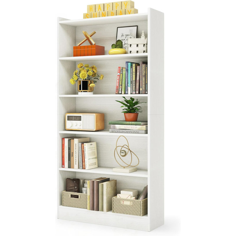 Bibliothèque moderne blanche à 6 niveaux avec rangement, Blanc
