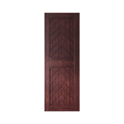 Homacer 84 in. 4-IN-1 Fishbone Design Red Mahogany Finished & Unassembled Pine Wood Barn Door (Interior Use Only)