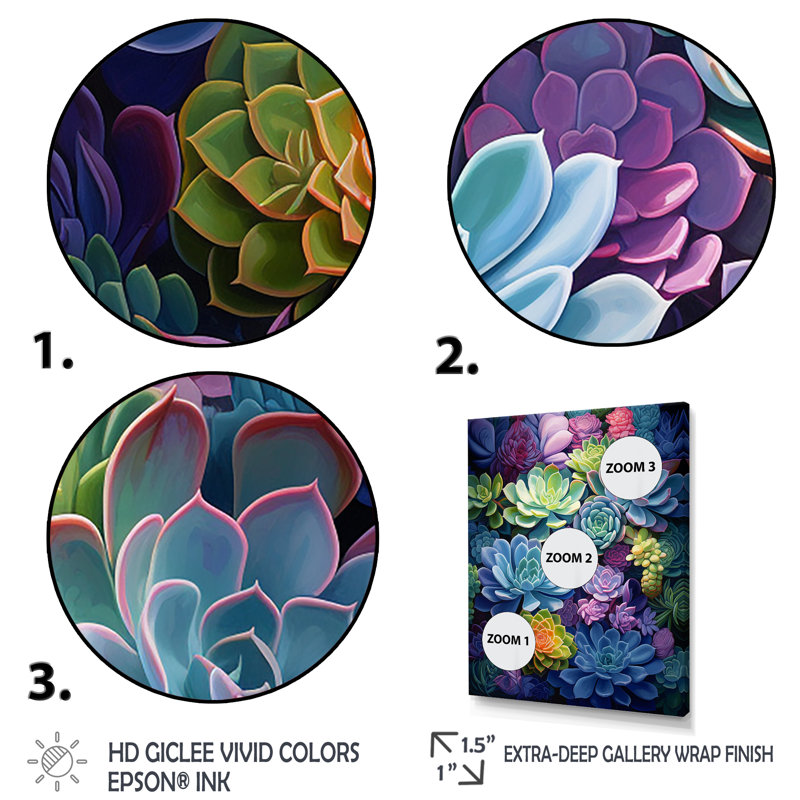 «Jelisha Blue Green Succulents Botanical Oasis», reproduction sur toile, Cadre photo gris, H 44 po x l 34 po x P 1,5 po