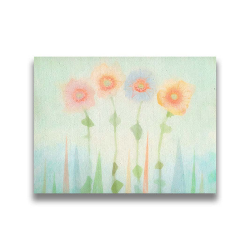 «Flower Happy Dance» par Hal Halli. Impression sur papier - Montée et encadrée avec de l'acrylique transparent, Toile tendue