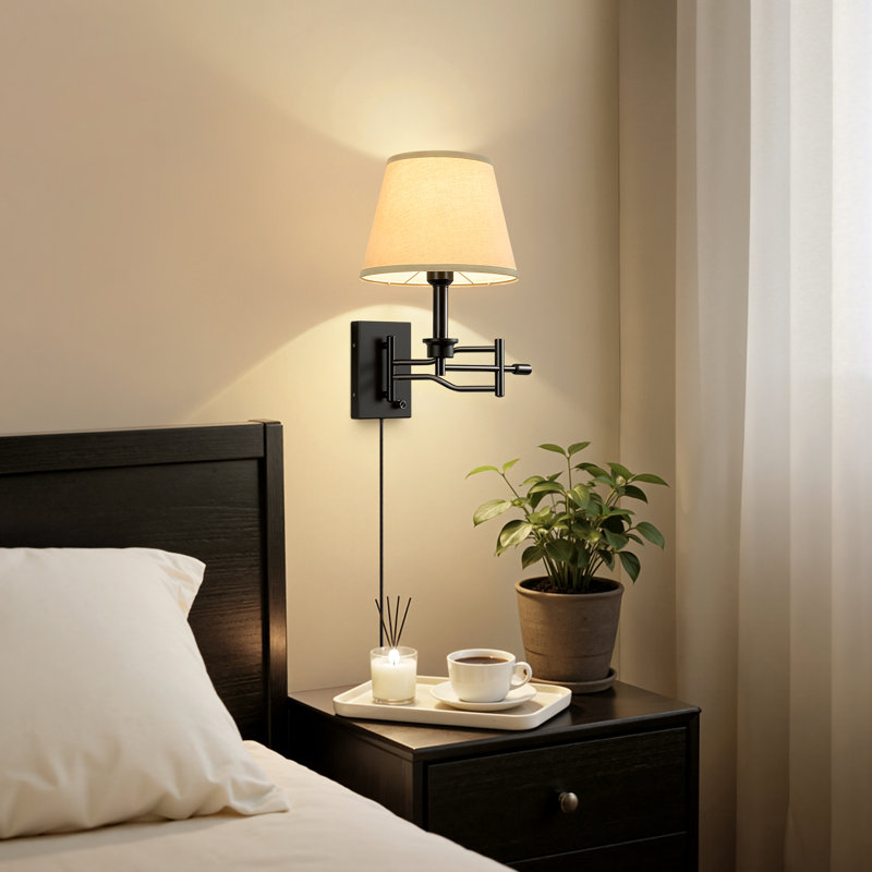  1 - Light Dimmable Iron Swing Arm Sconce, Matte Black