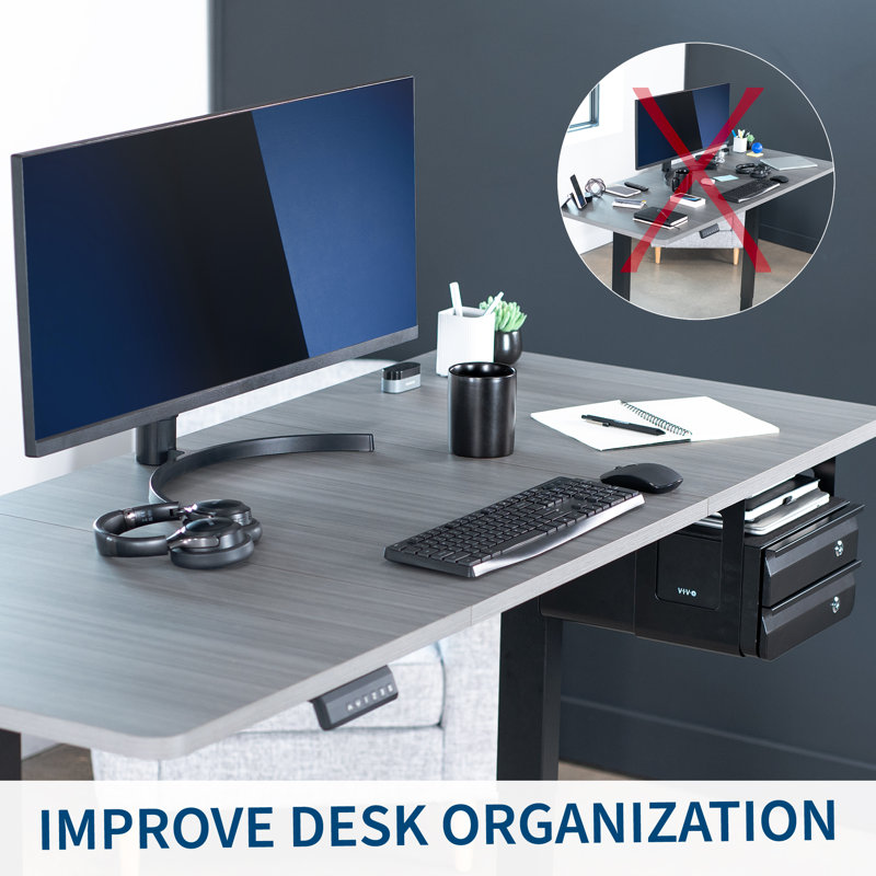 Black Steel Under Desk Lockable Double Drawer Storage Organizer