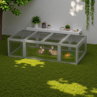 Grand refuge pour petits lapins en bois gris avec portes verrouillables pour l'extérieur
