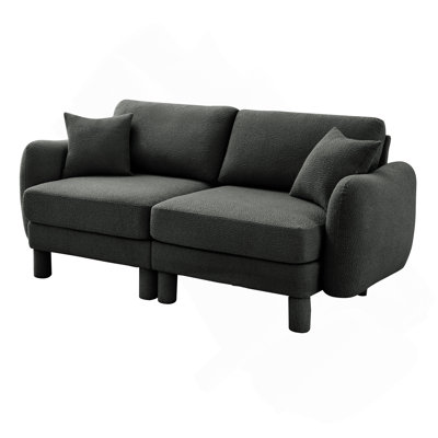 Boucle Fabric 2-Seater Loveseat Sofa Couch With Distinctive Shell-shaped Armrests,Cylindrical Legs Wrapped with Self-fabric,Dark Grey Color