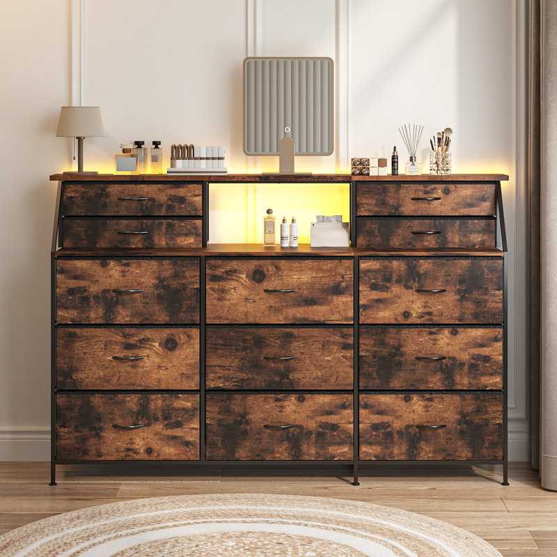 70" Bedroom Dresser With 13 Large Drawers, Brown