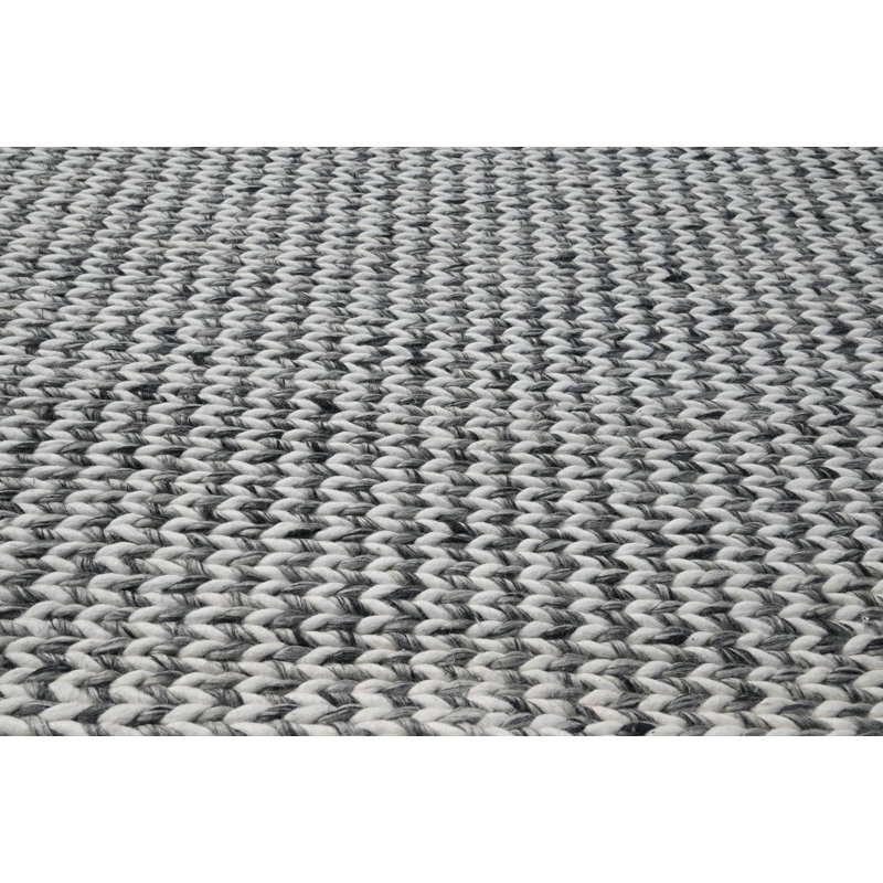 Tapis rectangulaire gris en laine fabriqué à la main à motif de chevrons Jovany, Rectangle 5 pi x 7 pi
