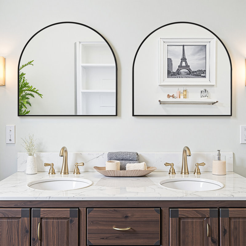 Miroir de salle de bain en métal, Noir, 2