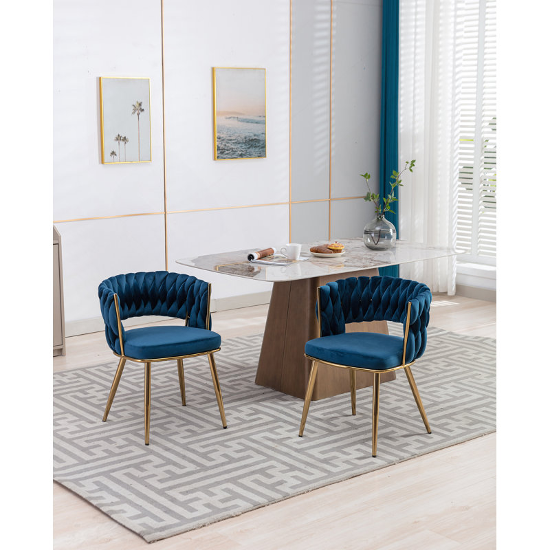 Chaise de salle à manger moderne en velours tissé avec dossier et base en métal Hengming