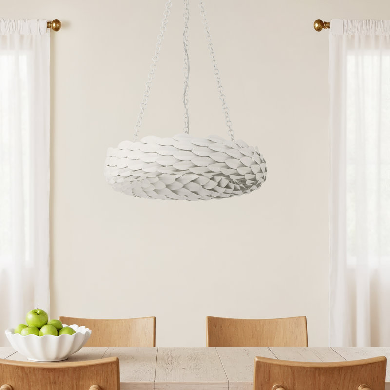 6 - Light Dimmable Wagon Wheel Chandelier, Matte White