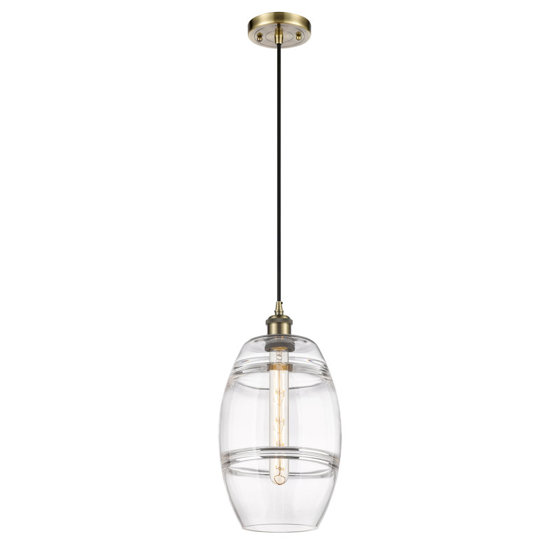 Luminaire suspendu 1 lumière Absalat, H 9,88 po x l 8 po x P 8 po, Transparent, Laiton antique