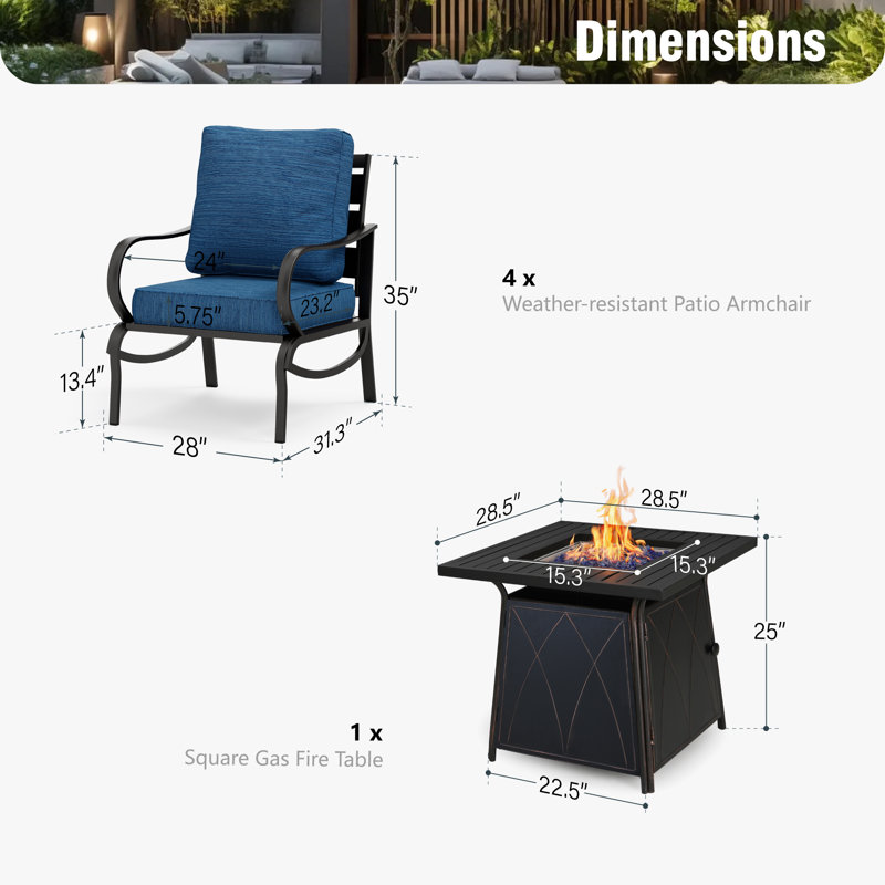 Tapasi Outdoor Patio Conversation Furniture Set, Peacock Blue, Stationary Chair