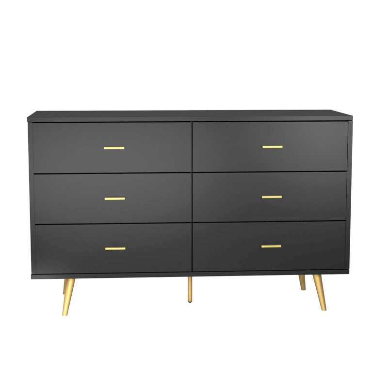 Riebling 47.24'' W 6 - Drawer Dresser, Black