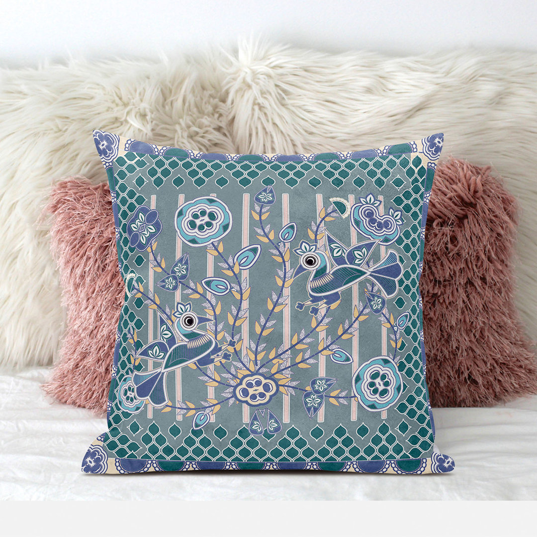 Pond Peacock Floral Square Cushion With Filling