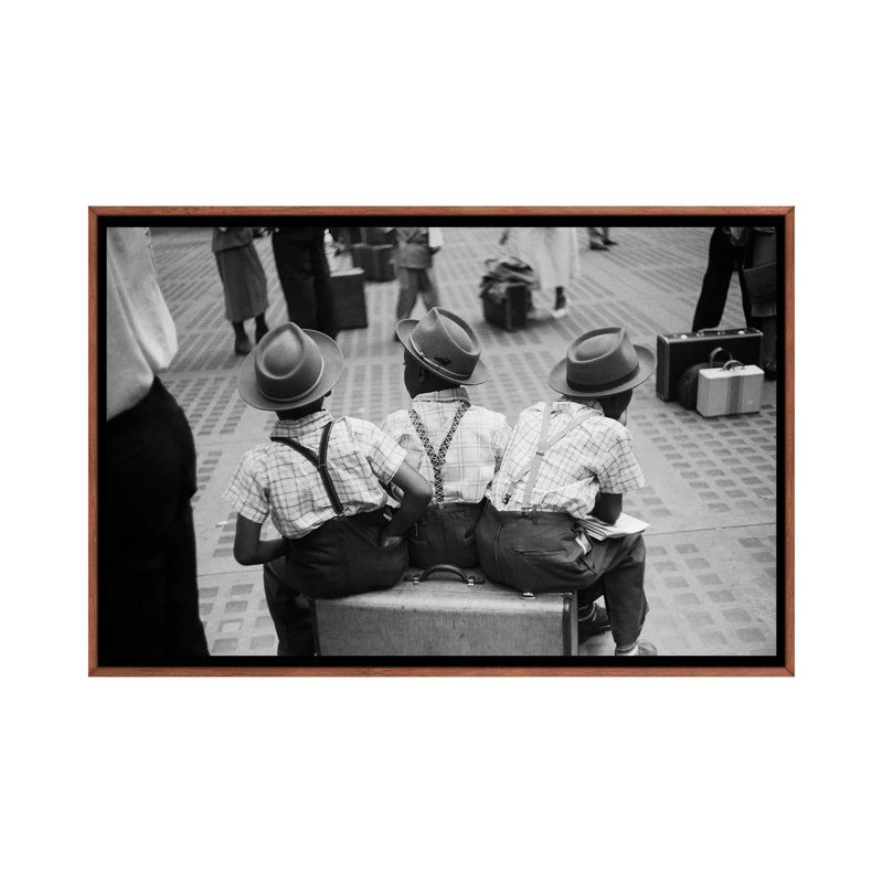 Boys On Suitcase (Penn Station NYC ,1948) by Ruth Orkin - Print on Canvas, Classic Brown Wood Framed, 66.04 cm H x 45.72 cm W