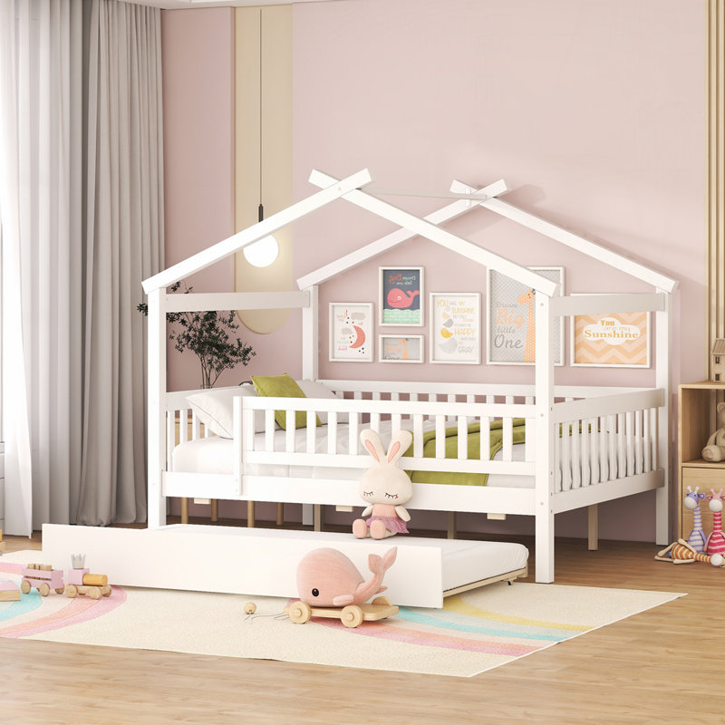 Lit en bois avec lit gigogne simple, Complète, Blanc