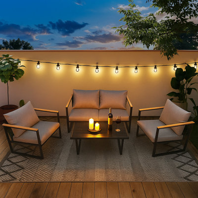 Patio 4-Piece Metal Conversation Set With Cushions
