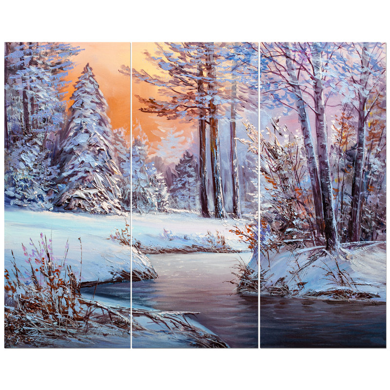 «Forest in Winter Sunset», reproduction de peinture à l'huile à multiples images sur toile tendue