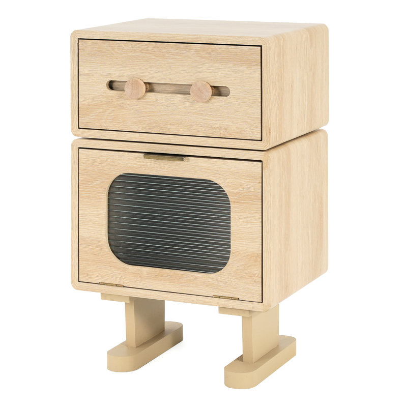 Table d'appoint multi-usages avec couleur naturelle, fonction rotative et rangement en verre pour chambre à coucher
