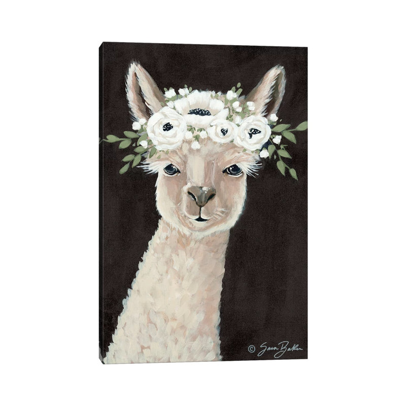 «Llama» par Sara Baker - reproduction d'art, Pas de tapis, Toile tendue, H 12 po x l 8 po x P 0,75 po