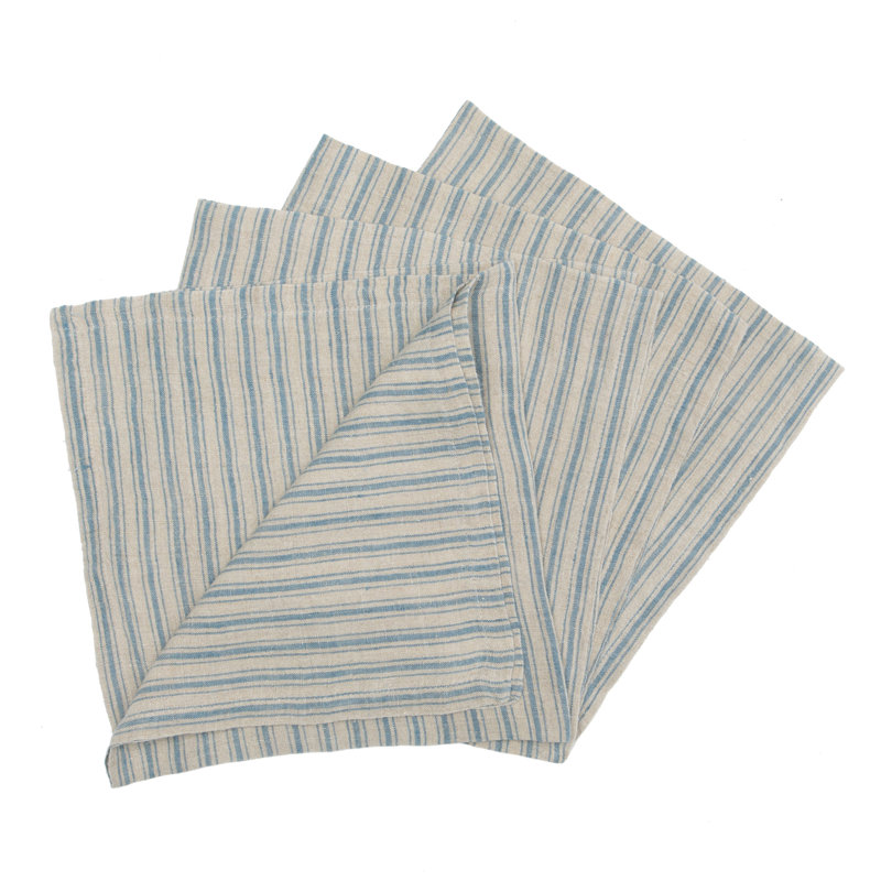 Bryars Linen Striped Square Napkin, Natural/Blue