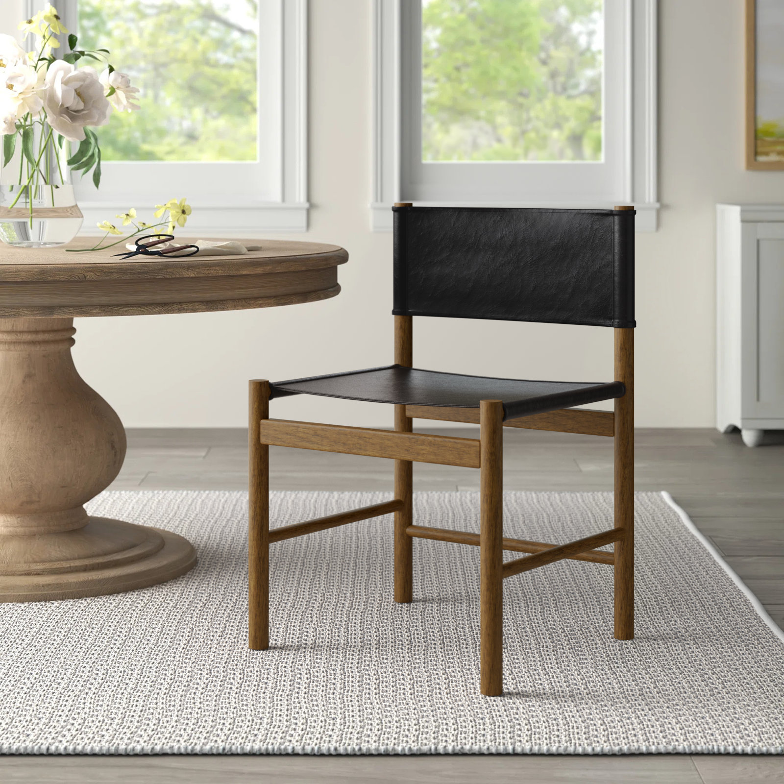 Matisse Leather Dining Chair, Black, Vintage Natural