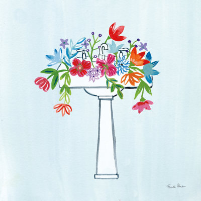 "Floral Bathroom II Light Blue" by Farida Zaman Watercolor Floral Painting Print 