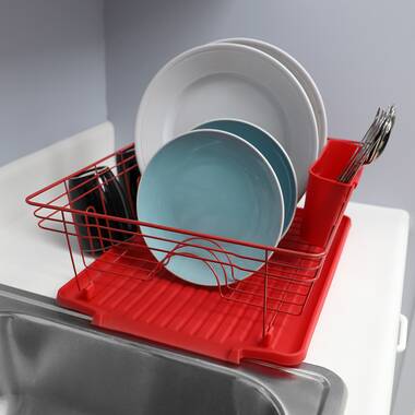 J&v Textiles Foldable Dish Drying Rack With Drainboard, Stainless Steel 2  Tier Dish Drainer Rack (red) : Target