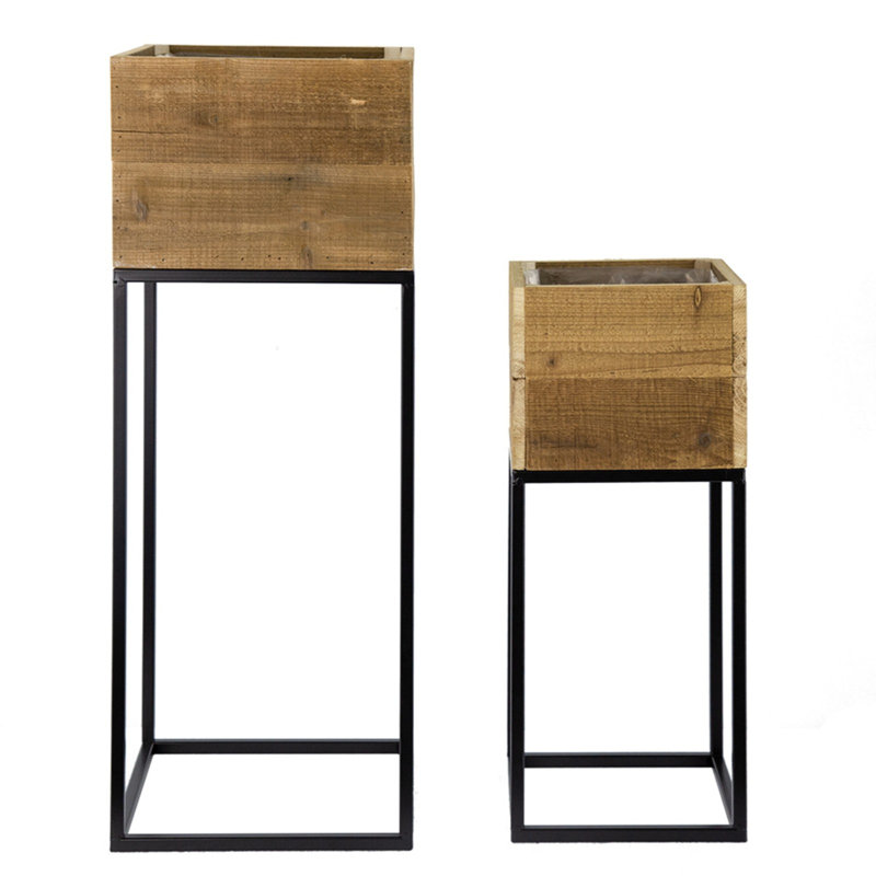 Ensemble de 2 boîtes de rangement en bois récupéré avec support en fer noir et boîtes décoratives rustiques pour la décoration intérieure