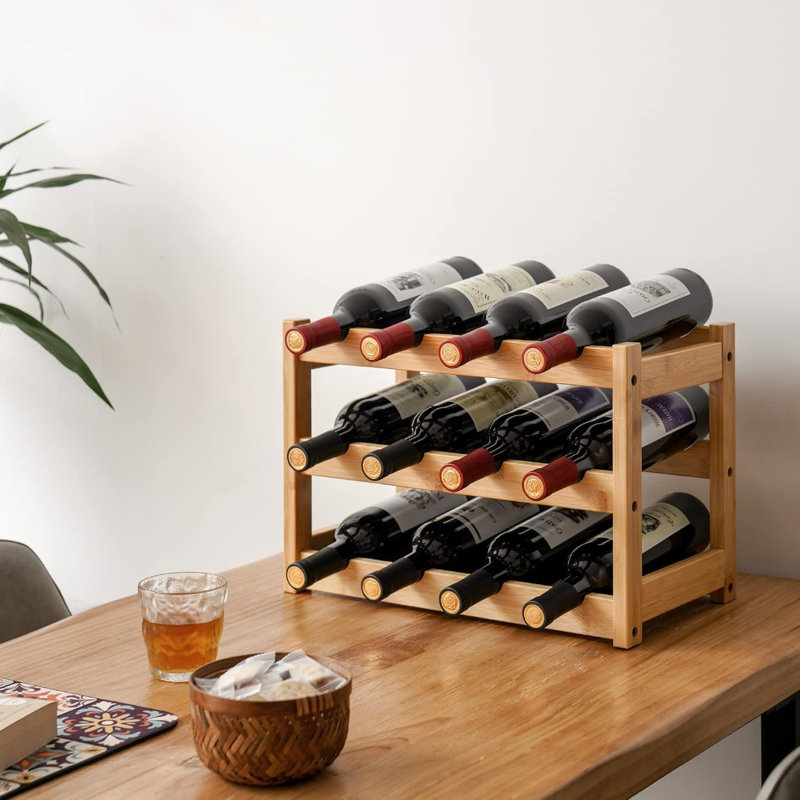 Support à vin en bambou, étagère d'armoire à vin robuste et durable, comptoir à vin pour garde-manger, cuisine, support à vin à 3 niveaux et 12 bouteilles