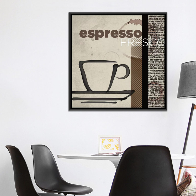 « expresso fresco », affiche rétro sur toile tendue, H 37 po x l 37 po x P 1,5 po, Toile avec cadre noir, Pas de tapis