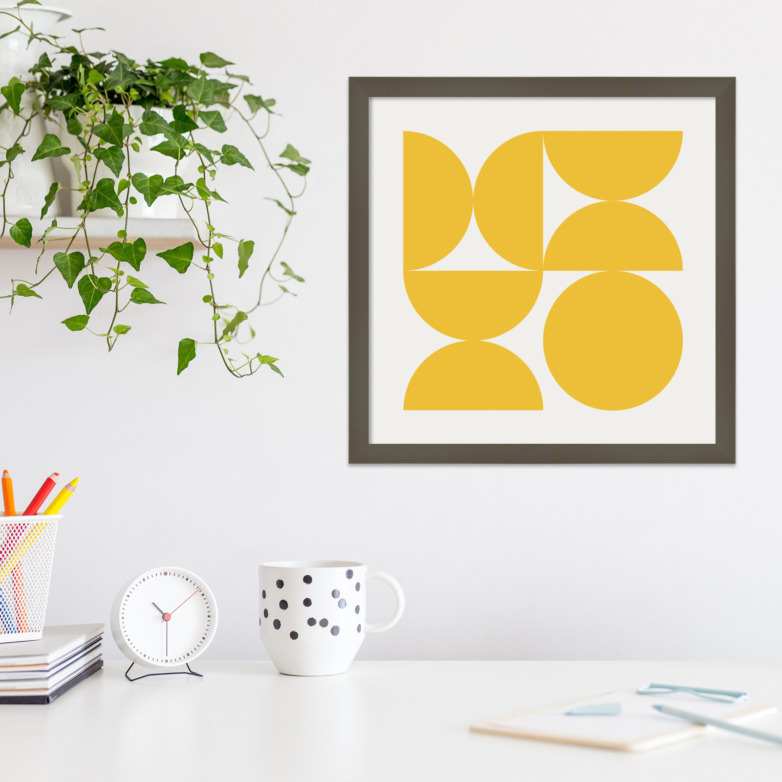 Bold Vintage Geometric Sunshine Yellow by The Creative Bunch Studio Framed Art Print, Gray, 17" H x 17" W x 1" D