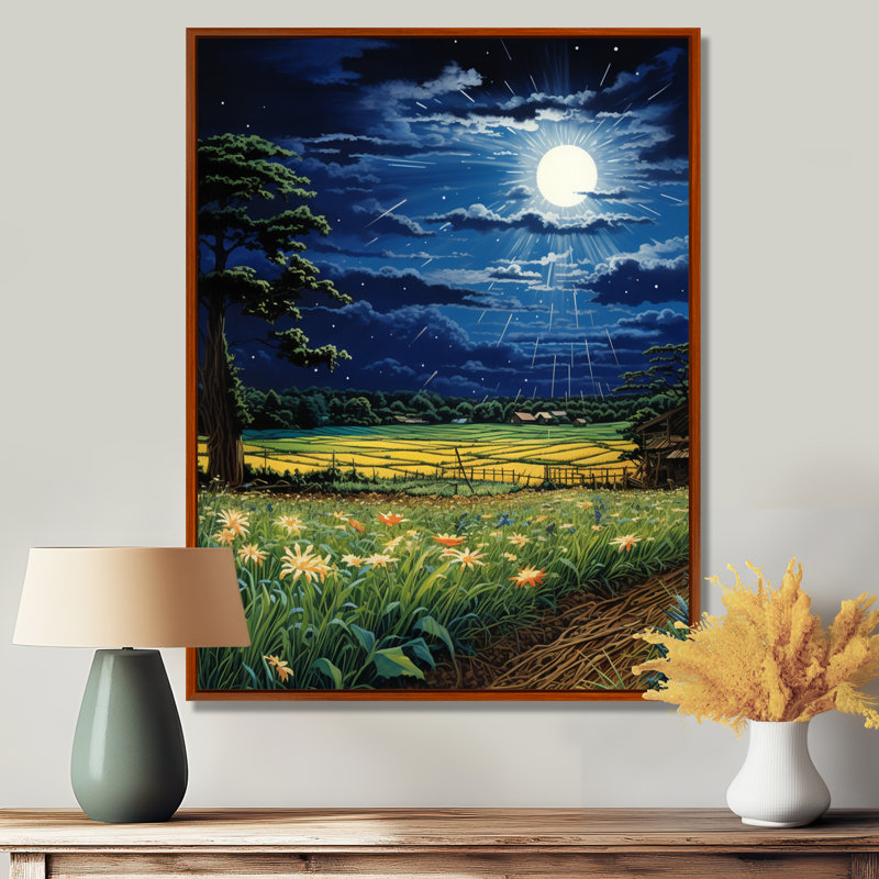 «Moonlight Magic Over Blossoming Green Fields», impression d'art mural de ferme, H 20 po x l 12 po x P 1 po
