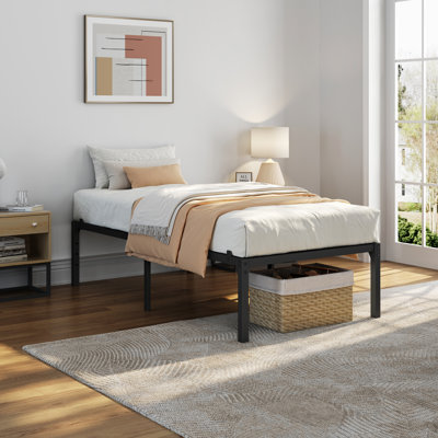 38cm H Black Metal Bed Frame With Non-slip Design, Steel Slat Support