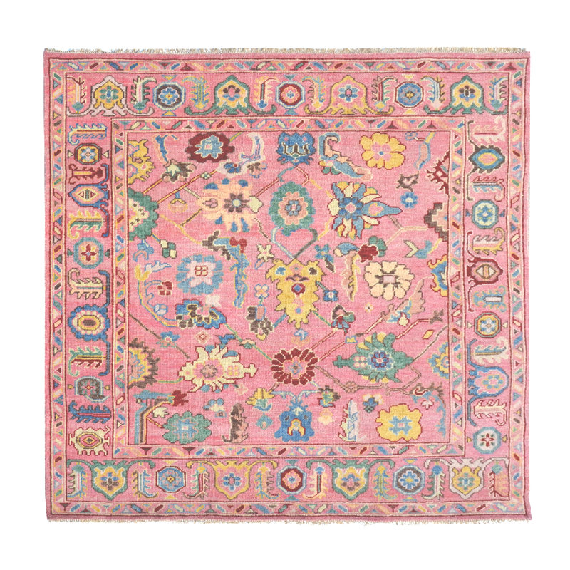 Hand-Knotted Pink Oushak Runner, Square 8'