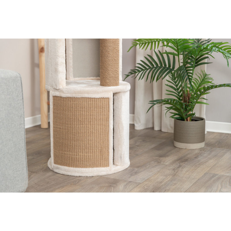 Beige Plush and Sisal 32" Freestanding Cat Condo Tower