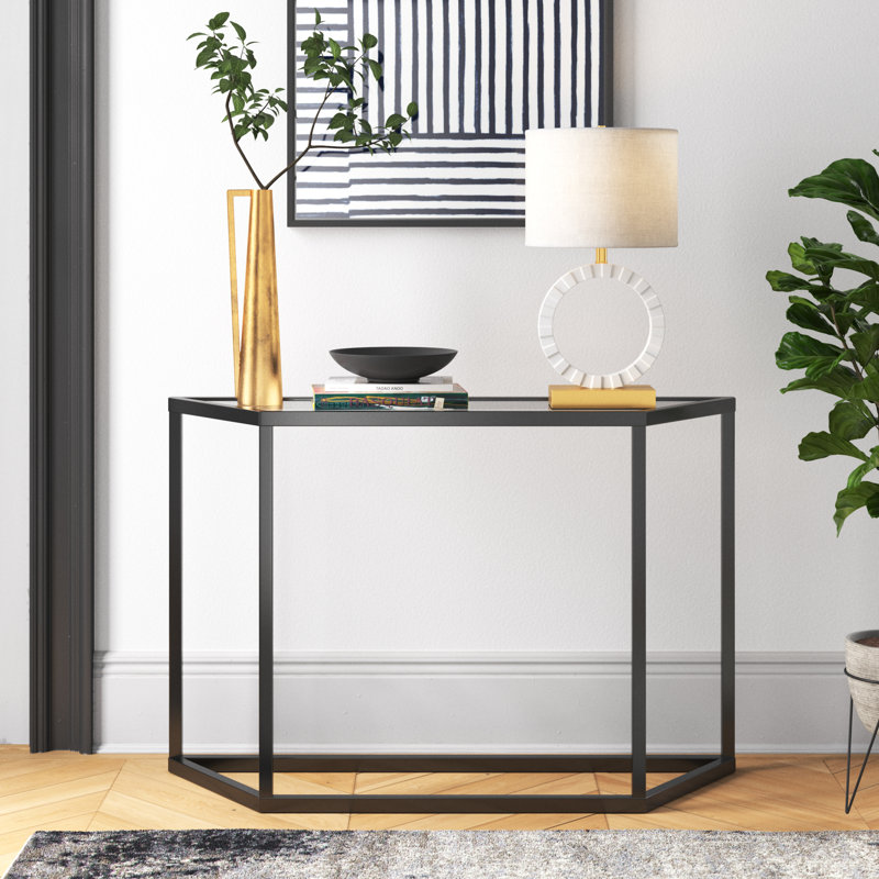 Levi Glass Top Console Table, Blackened Bronze, 29" H x 44" W x 12" D