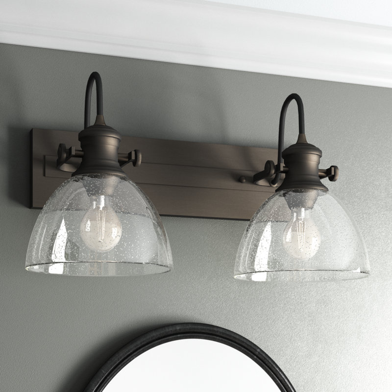Éclairage pour meuble-lavabo à 2 lumières Bales, Verre martelé, Bronze huilé
